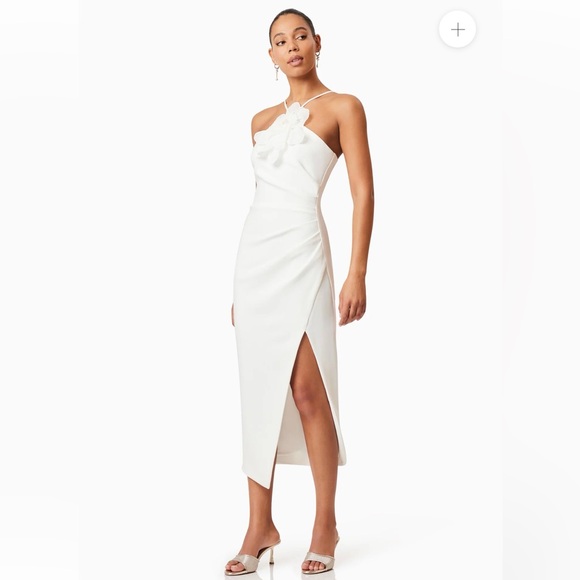 elliatt janelle white 3d peral & floral detail pleated midi dress size XS NEW - Picture 4 of 12